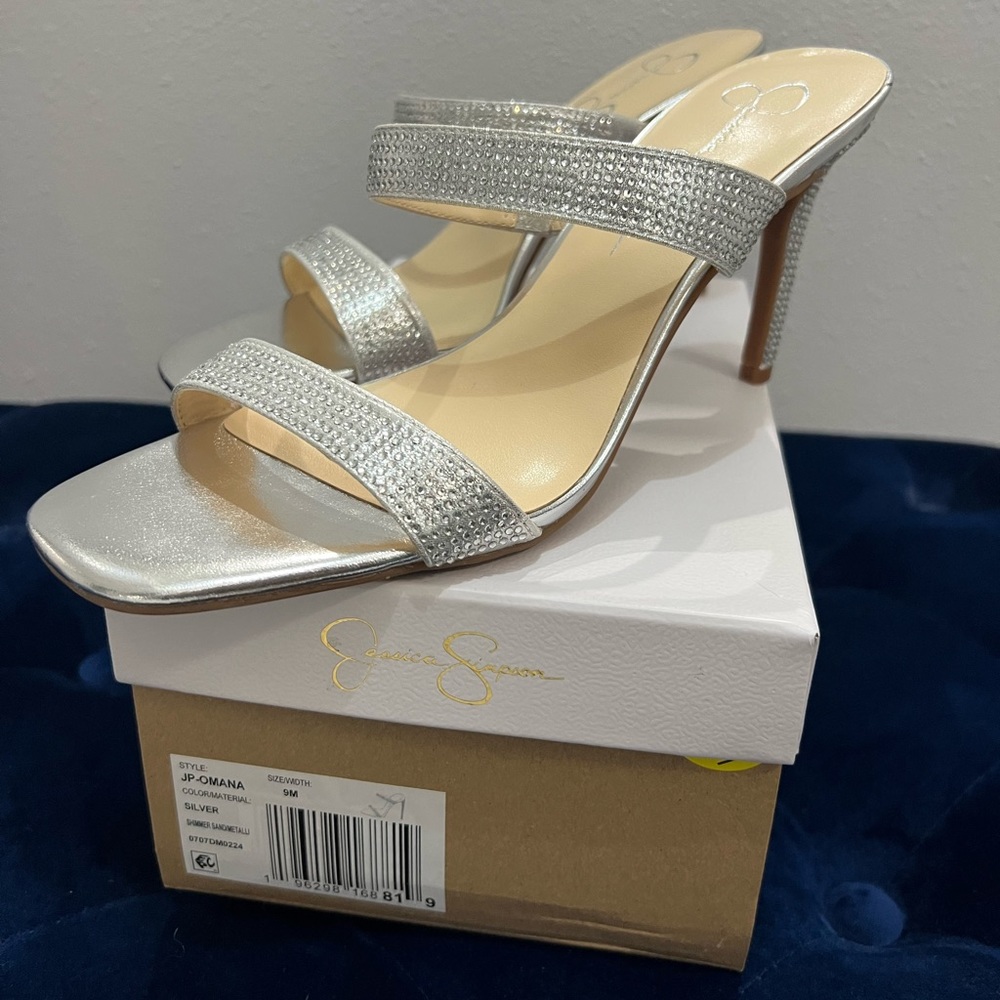 Jessica Simpson silver backless sandals. New - never been worn.